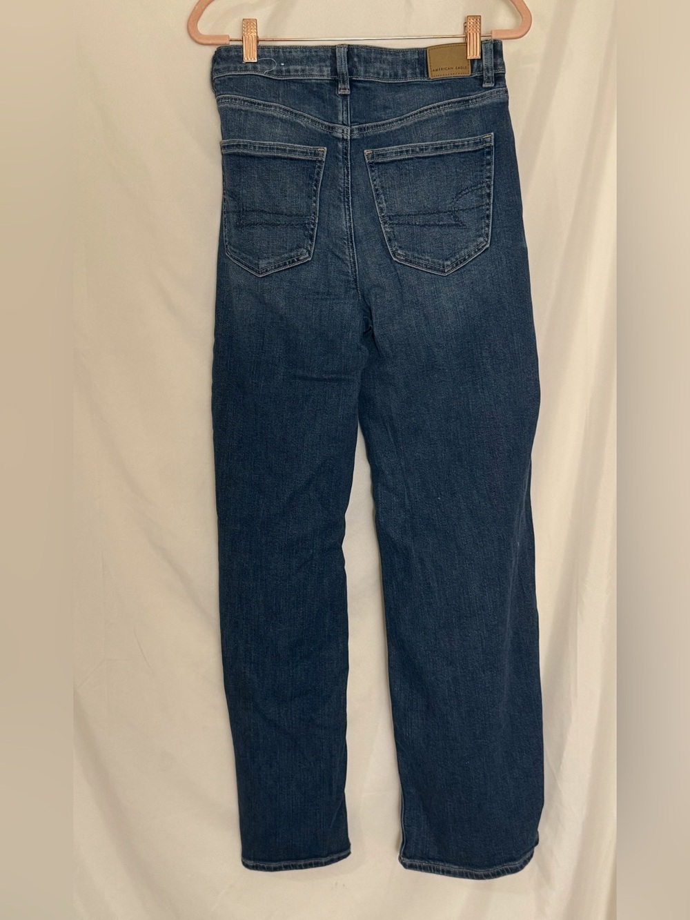 AE American Eagle Super High Waist Baggy Wide Leg Distressed Jeans Dark Blue 4 - Picture 2 of 6